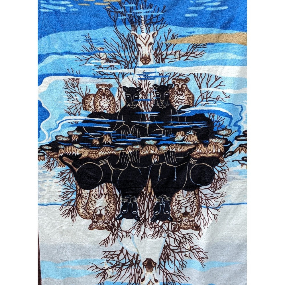 Vtg Unicorn Panther Leopard Hilasal Large Beach Towel Cotton Fantasy Oversized